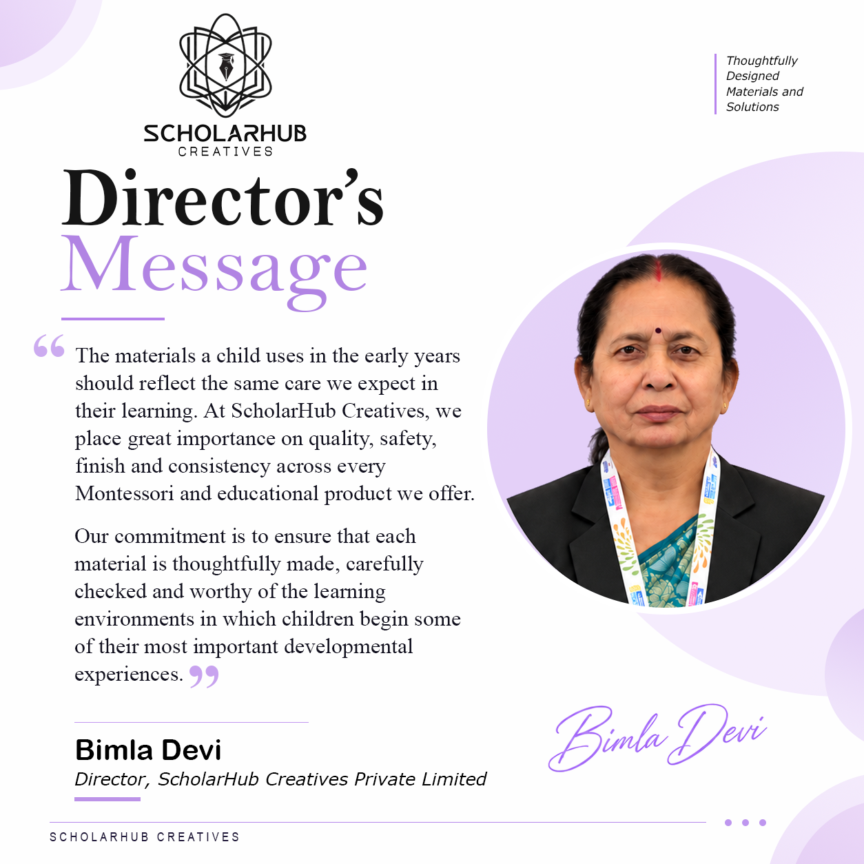 Bimla Devi, Director of ScholarHub Creatives